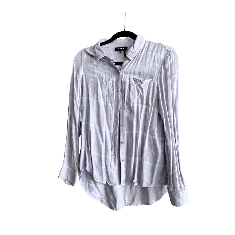 DKNY Lilac‎ Plaid Long Sleeve Button Down Shirt Blouse Womens Small S